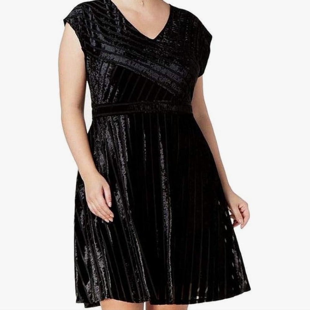 NY Collection Black Asymmetrical Velvet Dress
